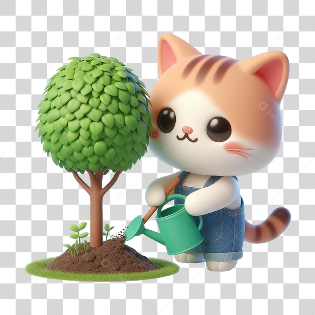 Gato Plantando Árvores Mudas Jardinagem PNG Transparente
