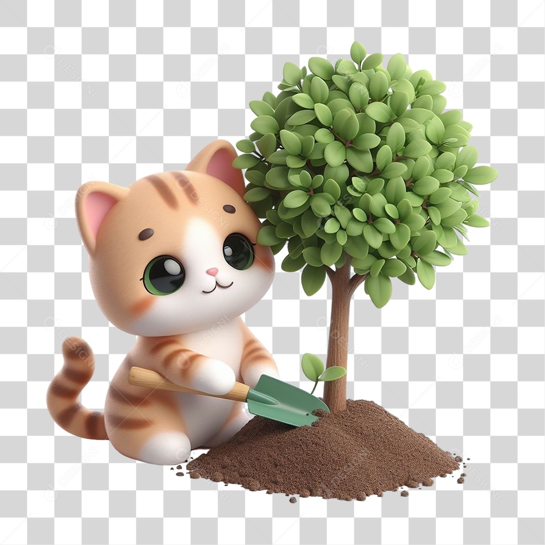 Gato Plantando Árvores Mudas Jardinagem PNG Transparente
