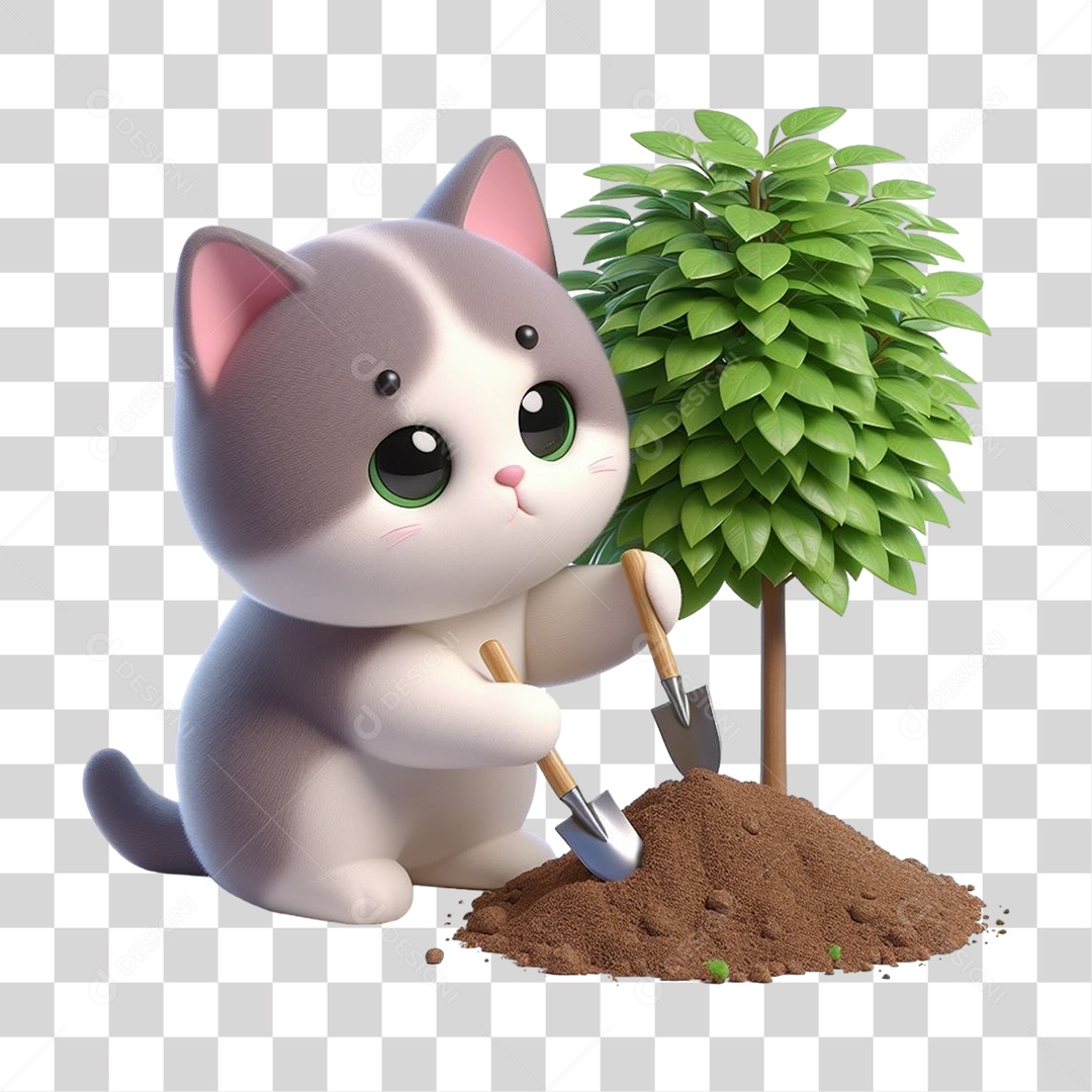 Gato Plantando Árvores Mudas Jardinagem PNG Transparente