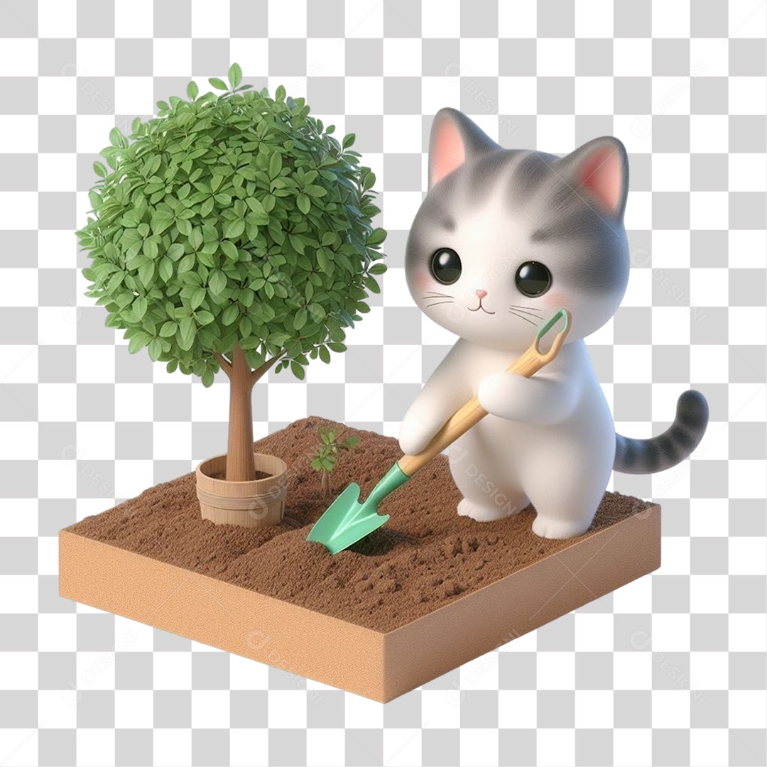Gato Plantando Árvores Mudas Jardinagem PNG Transparente