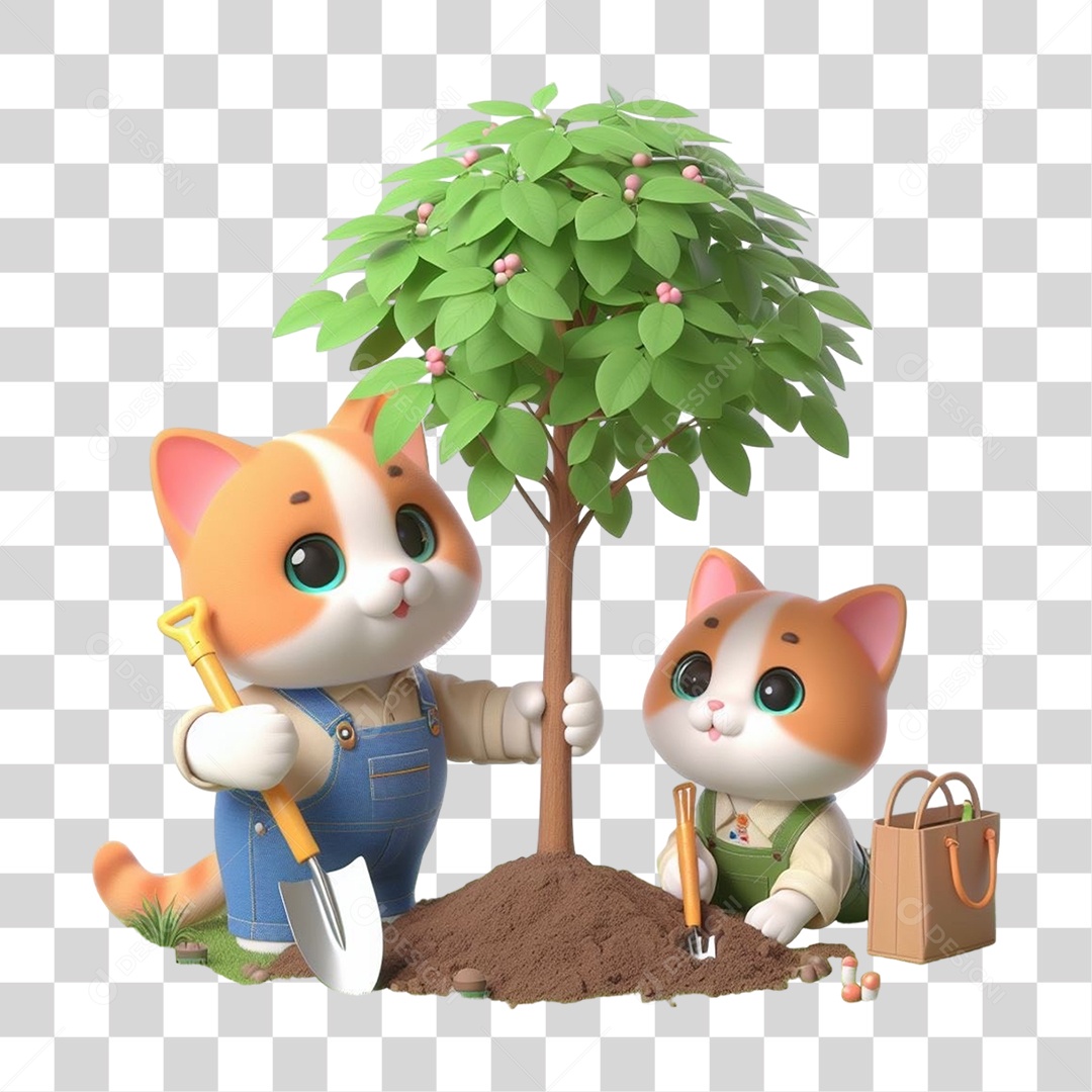 Gato Plantando Árvores Mudas Jardinagem PNG Transparente