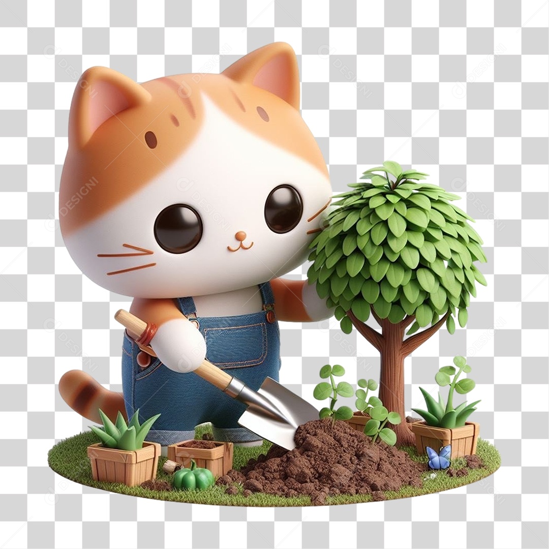 Gato Plantando Árvores Mudas Jardinagem PNG Transparente