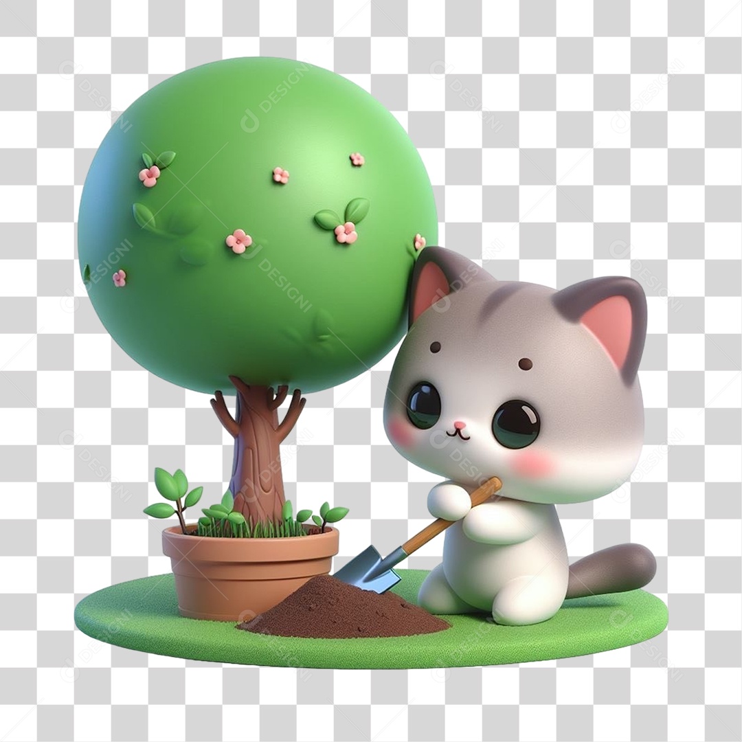 Gato Plantando Árvores Mudas Jardinagem PNG Transparente