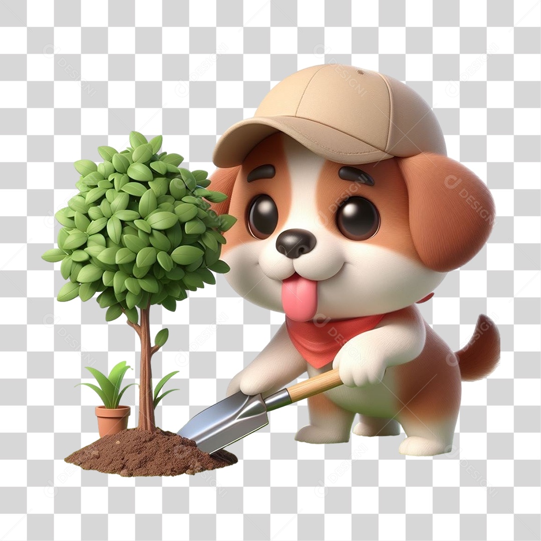 Cachorro Plantando Árvores Mudas Jardinagem PNG Transparente