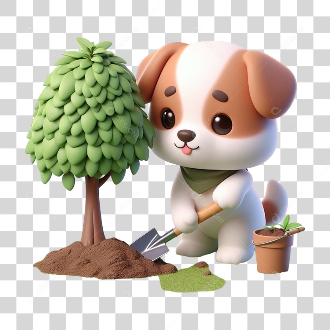 Cachorro Plantando Árvores Mudas Jardinagem PNG Transparente