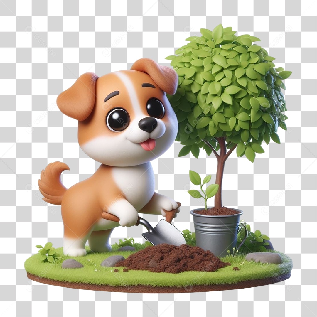 Cachorro Plantando Árvores Mudas Jardinagem PNG Transparente