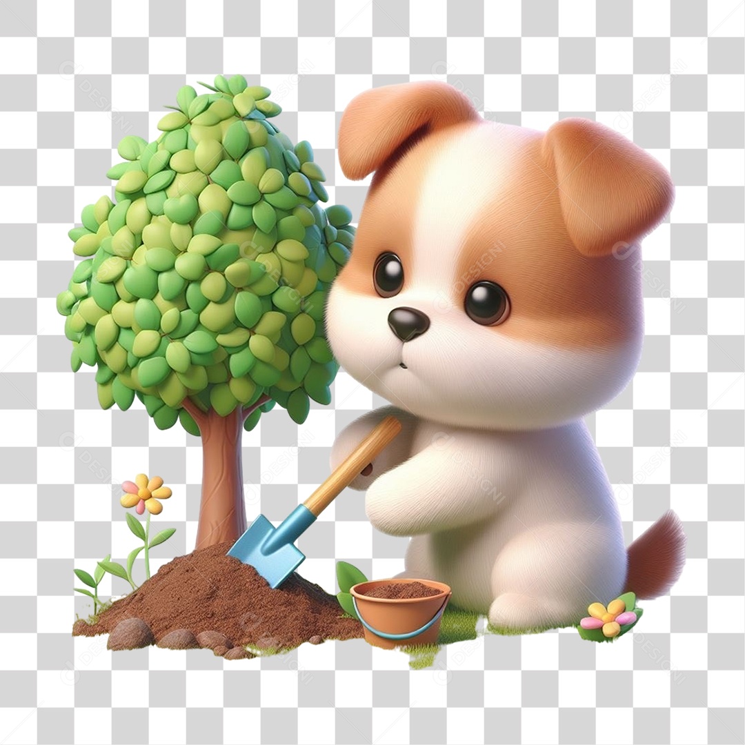 Cachorro Plantando Árvores Mudas Jardinagem PNG Transparente