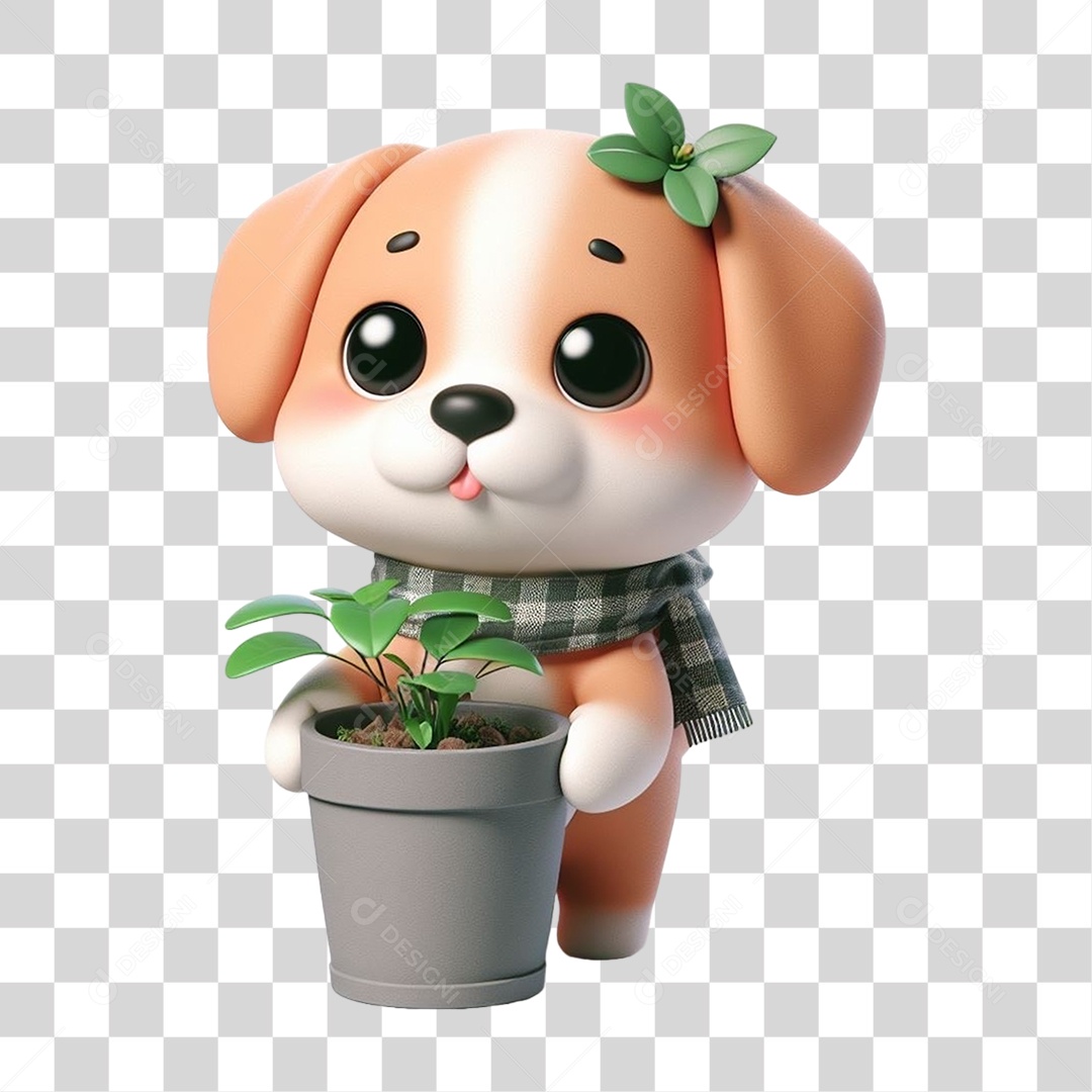 Cachorro com Vaso de Plantas PNG Transparente