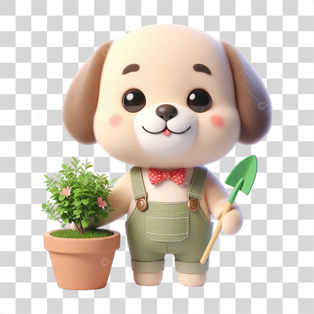 Cachorro com Vaso de Plantas PNG Transparente