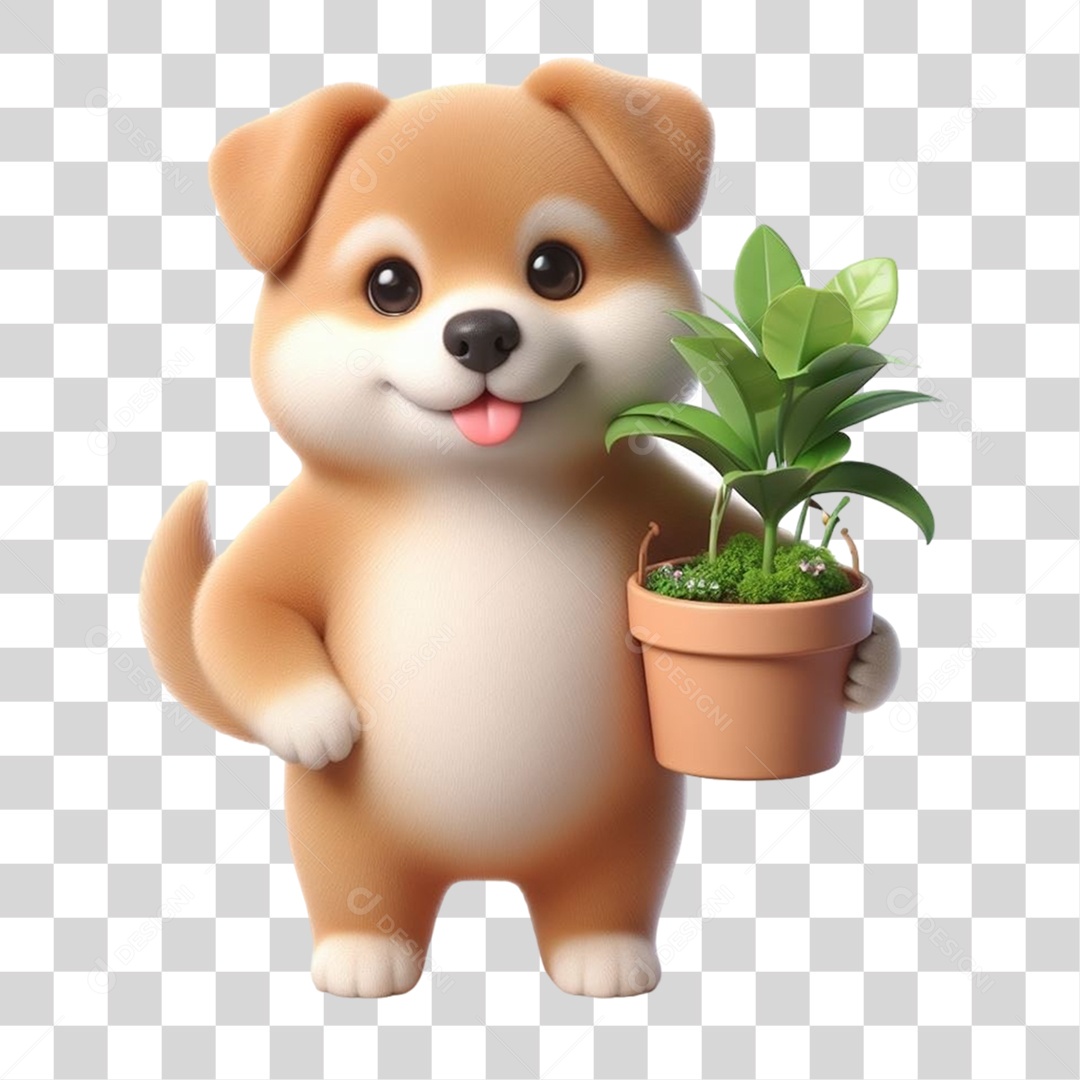 Cachorro com Vaso de Plantas PNG Transparente
