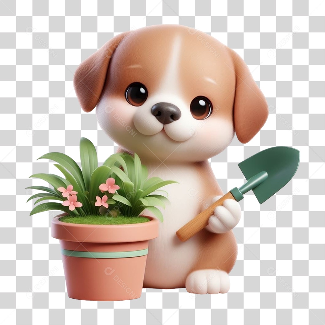 Cachorro com Vaso de Plantas PNG Transparente