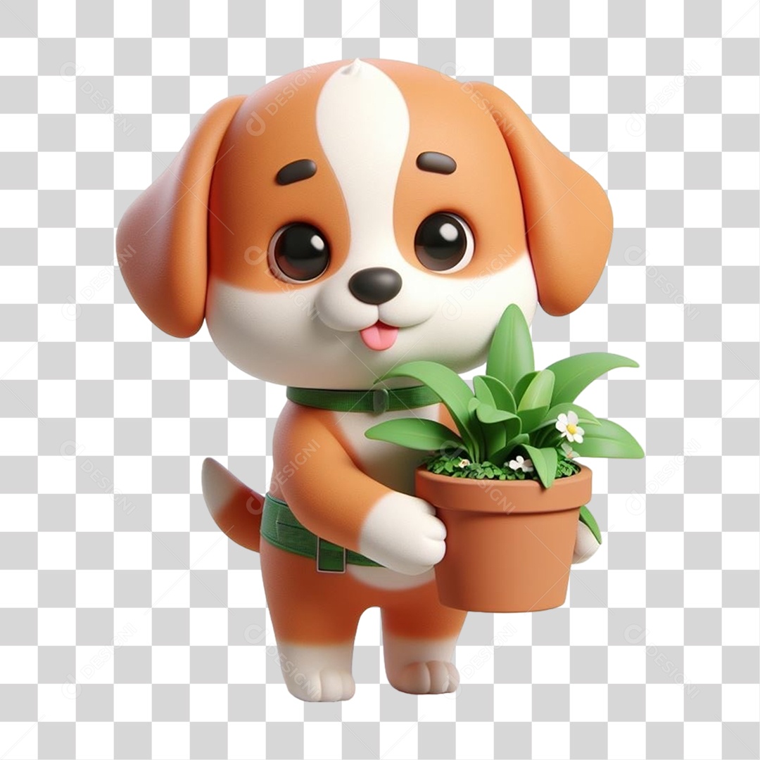 Cachorro com Vaso de Plantas PNG Transparente