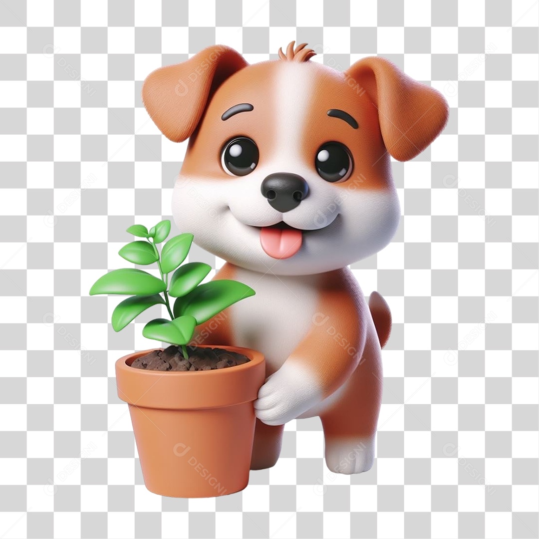 Cachorro com Vaso de Plantas PNG Transparente