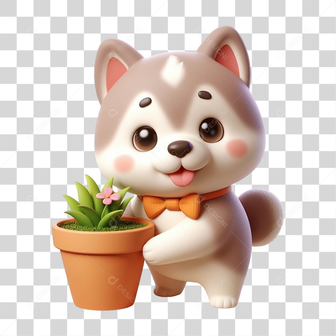 Cachorro com Vaso de Plantas PNG Transparente