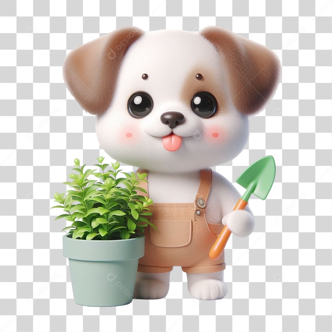 Cachorro com Vaso de Plantas PNG Transparente