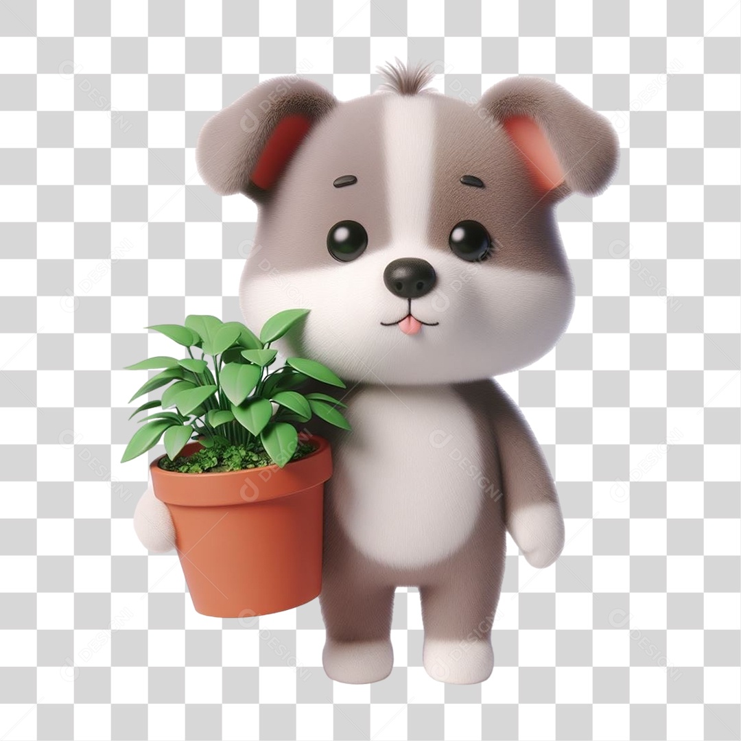 Cachorro com Vaso de Plantas PNG Transparente