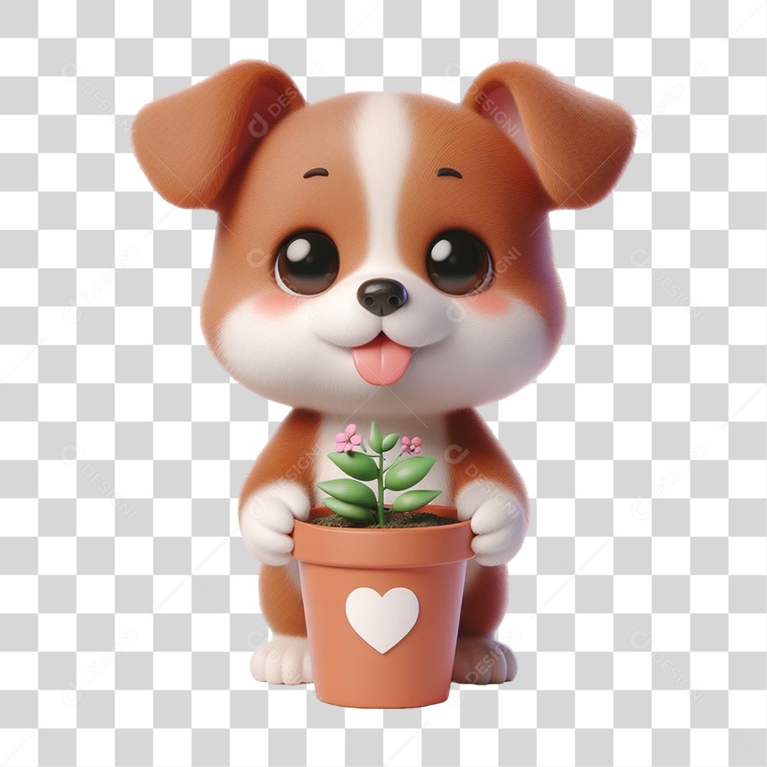 Cachorro com Vaso de Plantas PNG Transparente