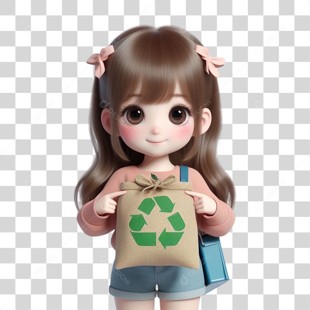 Criança com Saco de Lixo Reciclagem PNG Transparente