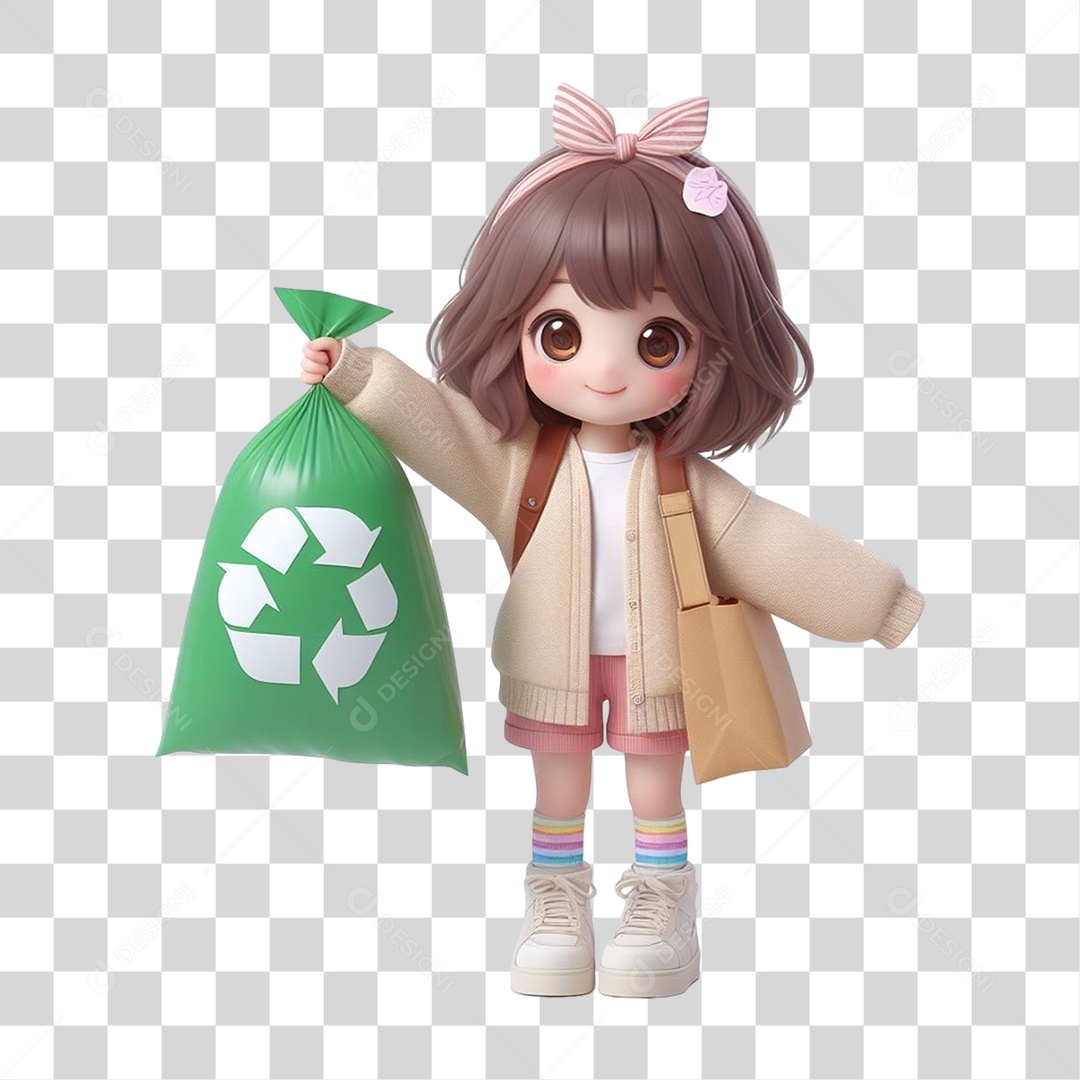 Criança com Saco de Lixo Reciclagem PNG Transparente