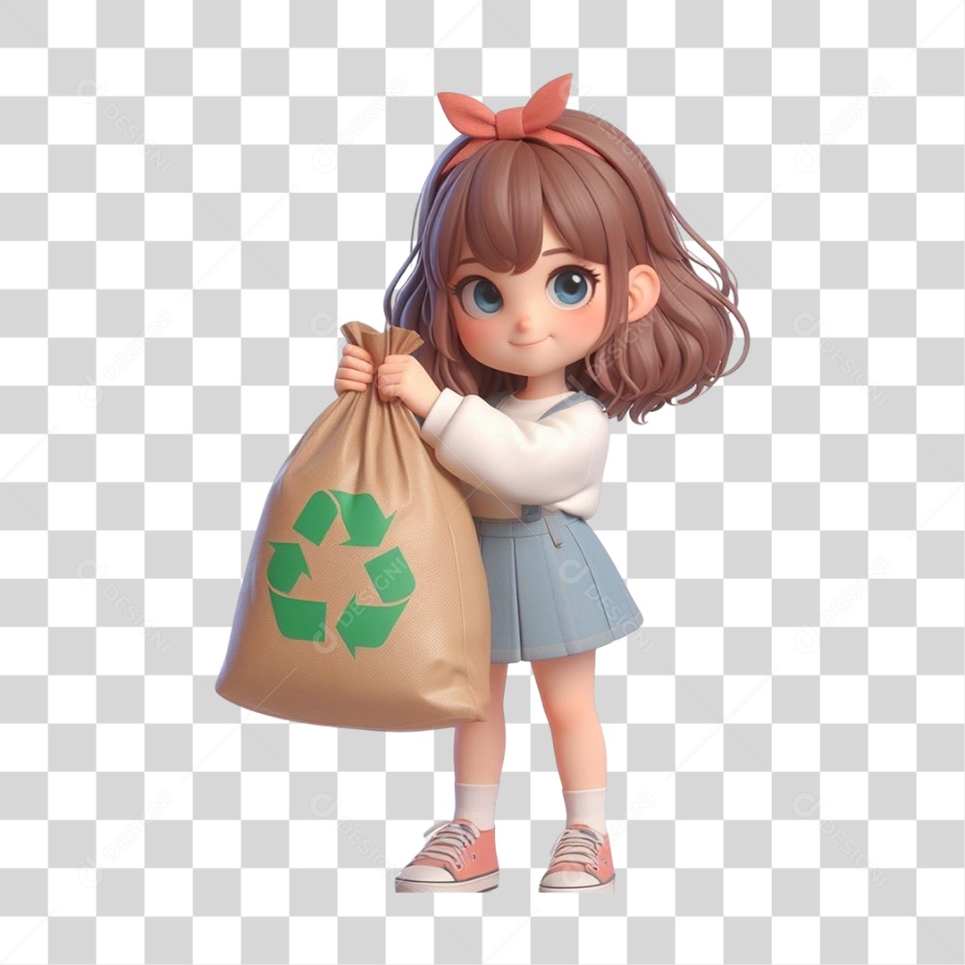 Criança com Saco de Lixo Reciclagem PNG Transparente