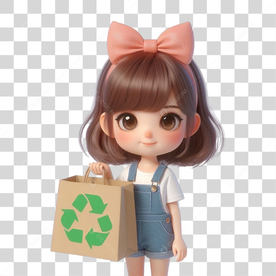 Criança com Saco de Lixo Reciclagem PNG Transparente