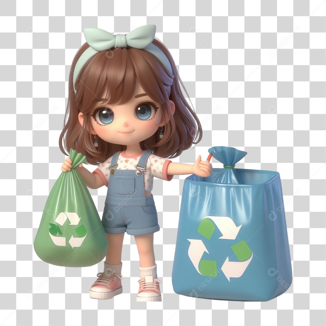 Criança com Saco de Lixo Reciclagem PNG Transparente