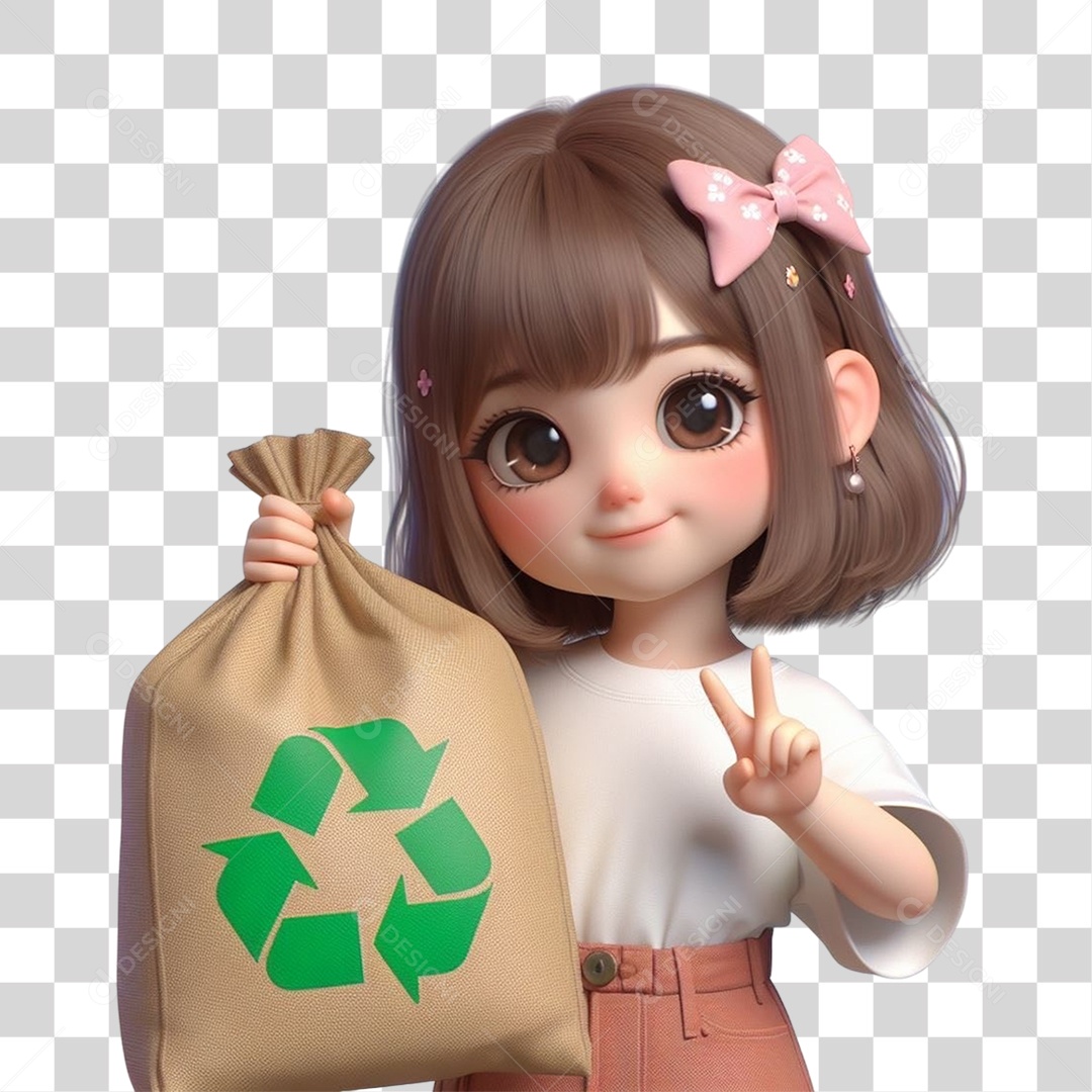 Criança com Saco de Lixo Reciclagem PNG Transparente