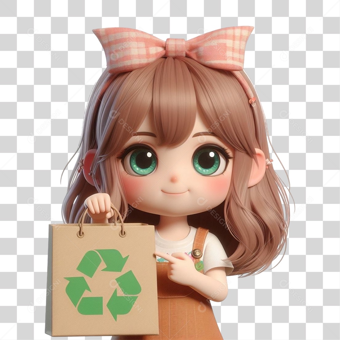 Criança com Saco de Lixo Reciclagem PNG Transparente