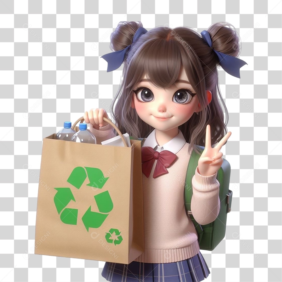 Criança com Saco de Lixo Reciclagem PNG Transparente