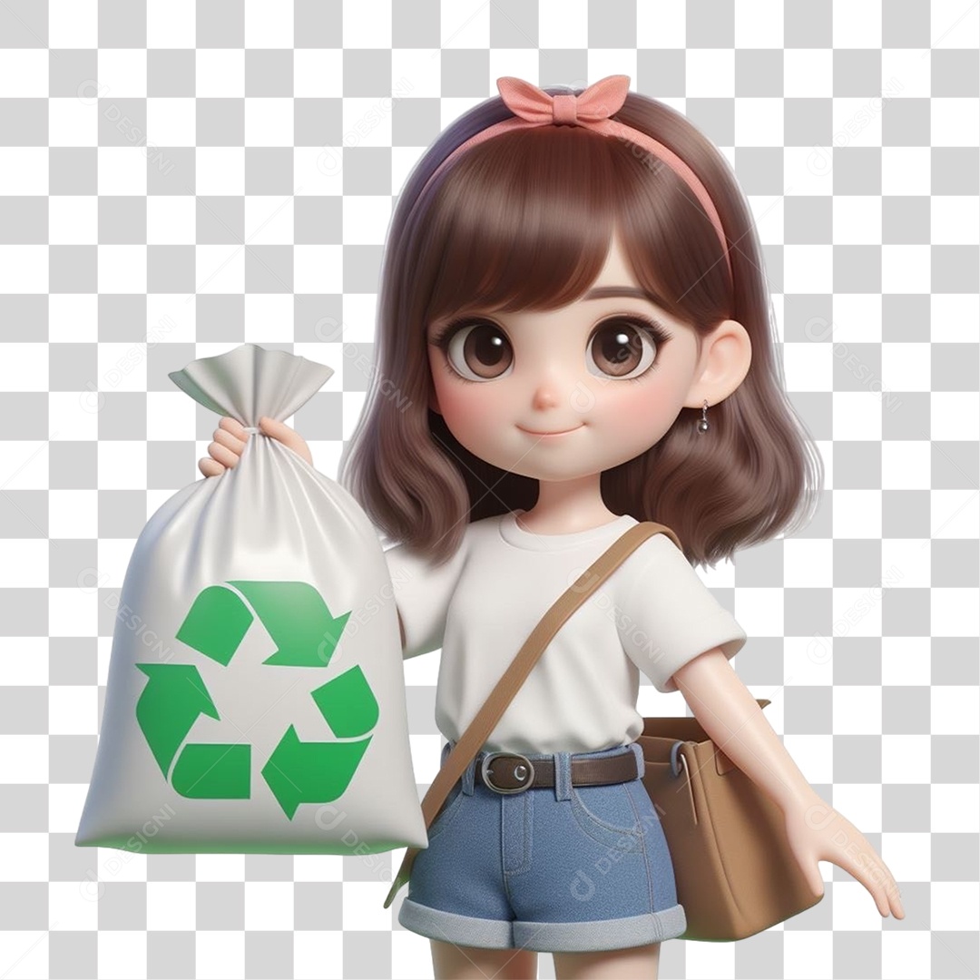 Criança com Saco de Lixo Reciclagem PNG Transparente