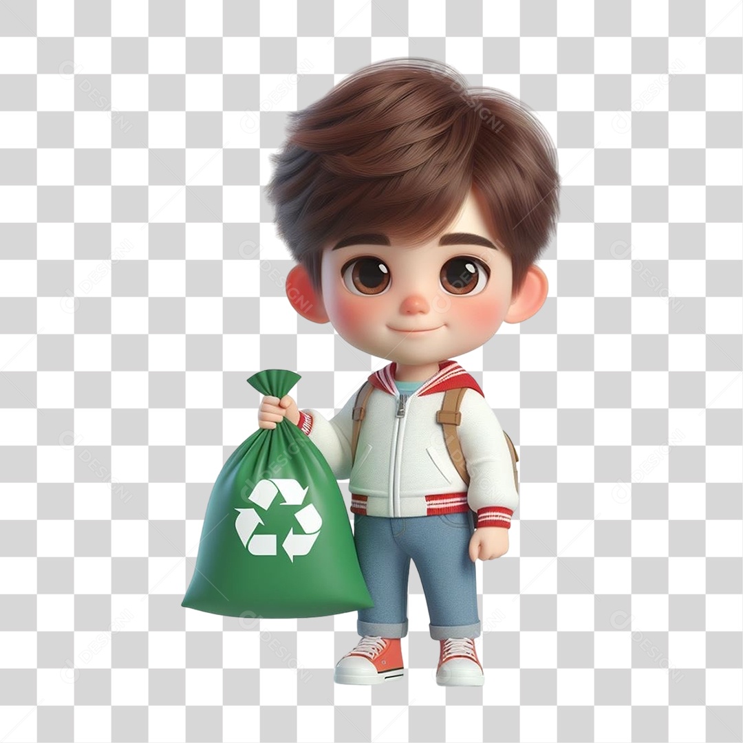 Criança com Saco de Lixo Reciclagem PNG Transparente