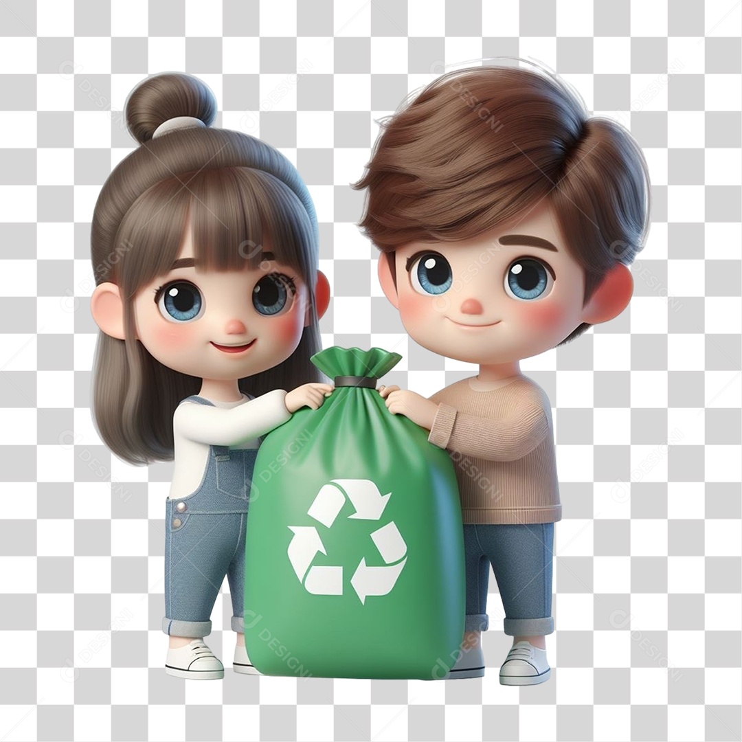 Crianças com Saco de Lixo Reciclagem PNG Transparente