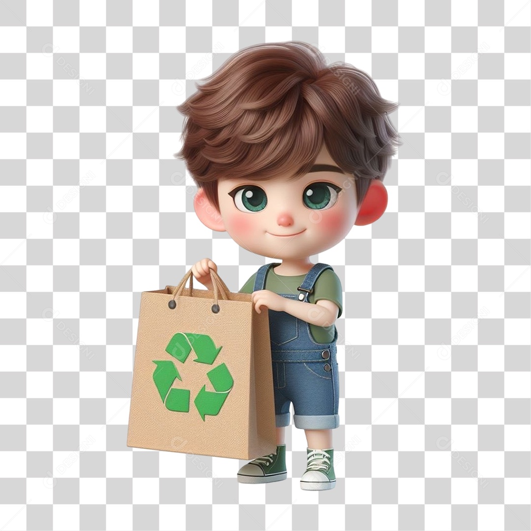 Garoto com Saco de Lixo Reciclagem PNG Transparente