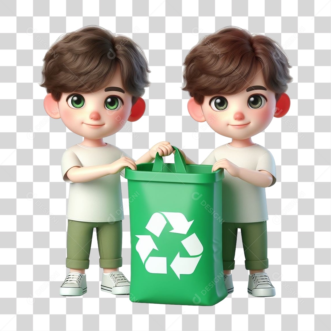 Garotos com Saco de Lixo Reciclagem PNG Transparente