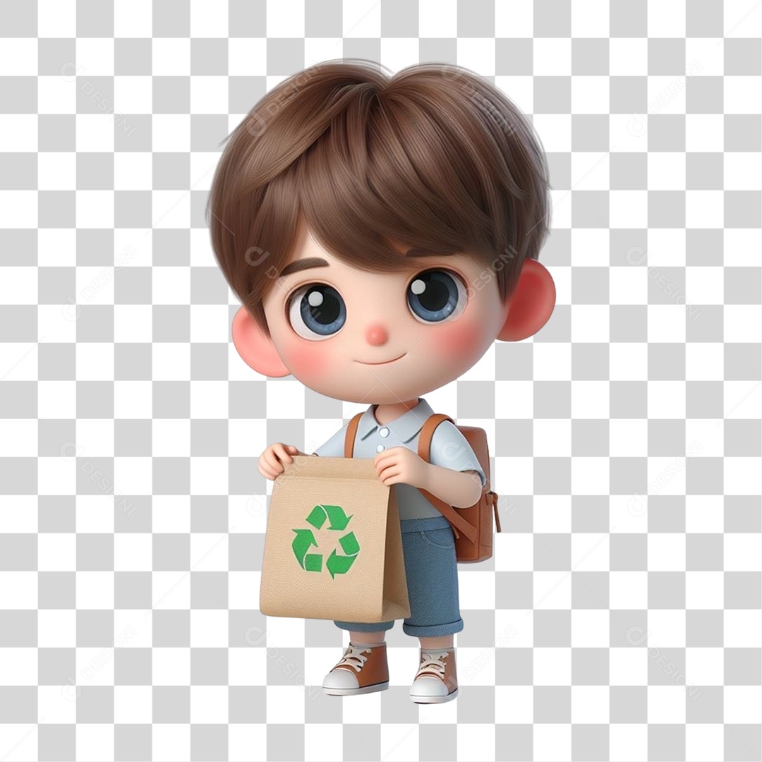 Garoto com Saco de Lixo Reciclagem PNG Transparente