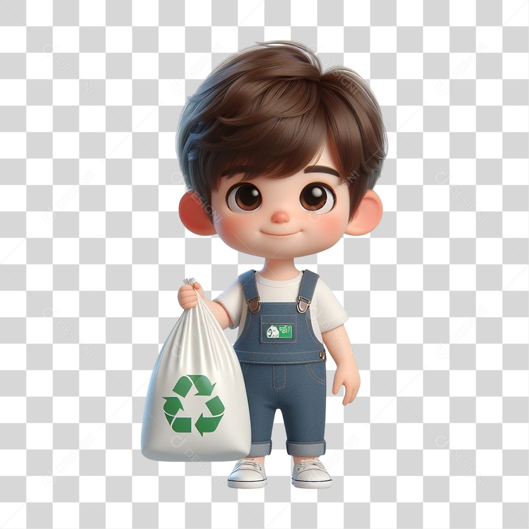 Garoto com Saco de Lixo Reciclagem PNG Transparente