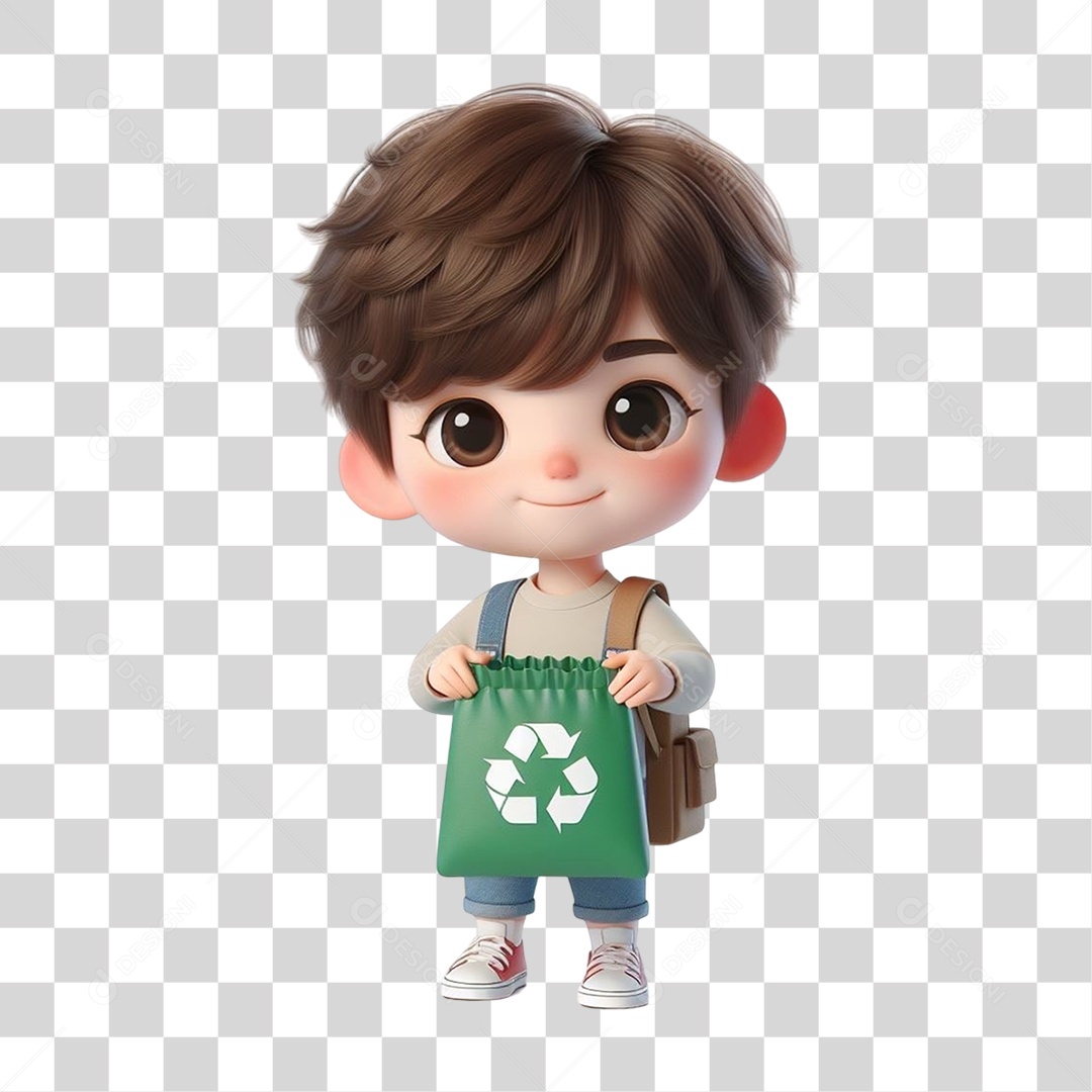 Garoto com Saco de Lixo Reciclagem PNG Transparente