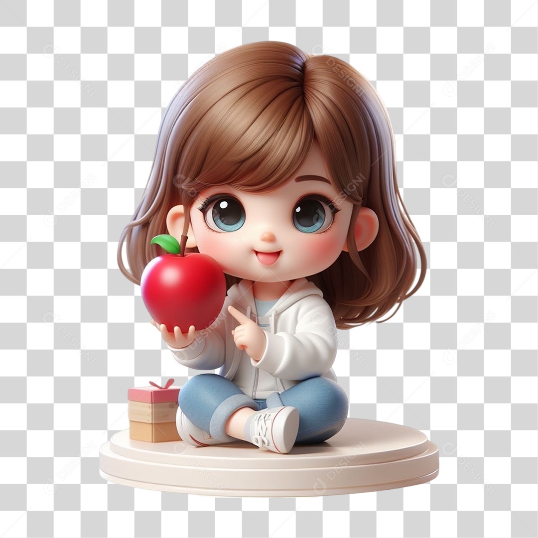 Garota Segurando uma Maçã PNG Transparente