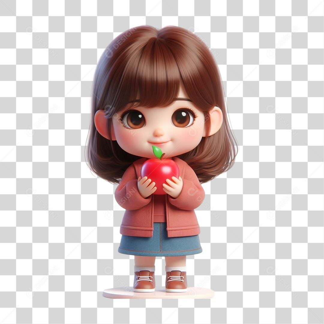 Garota Segurando uma Maçã PNG Transparente