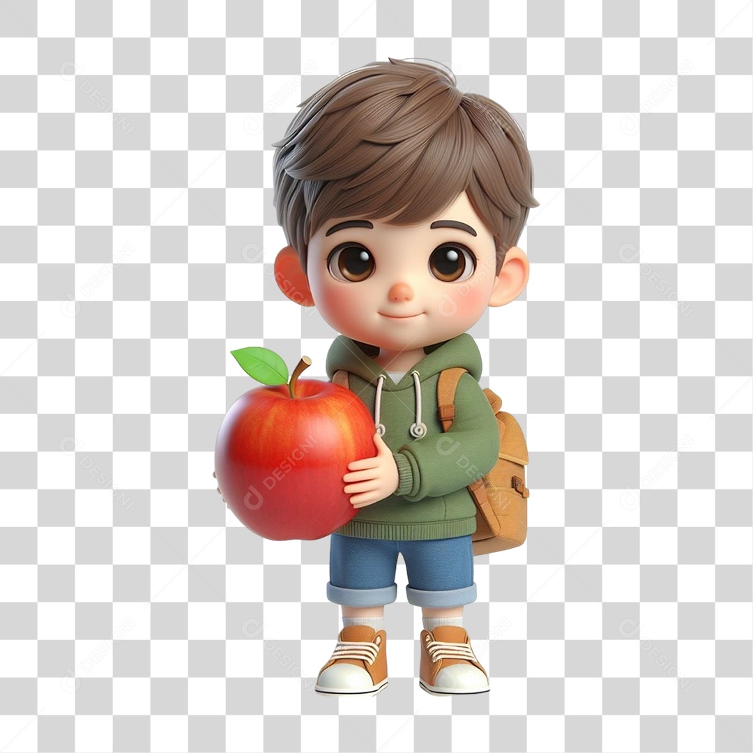 Garoto Segurando uma Maçã PNG Transparente