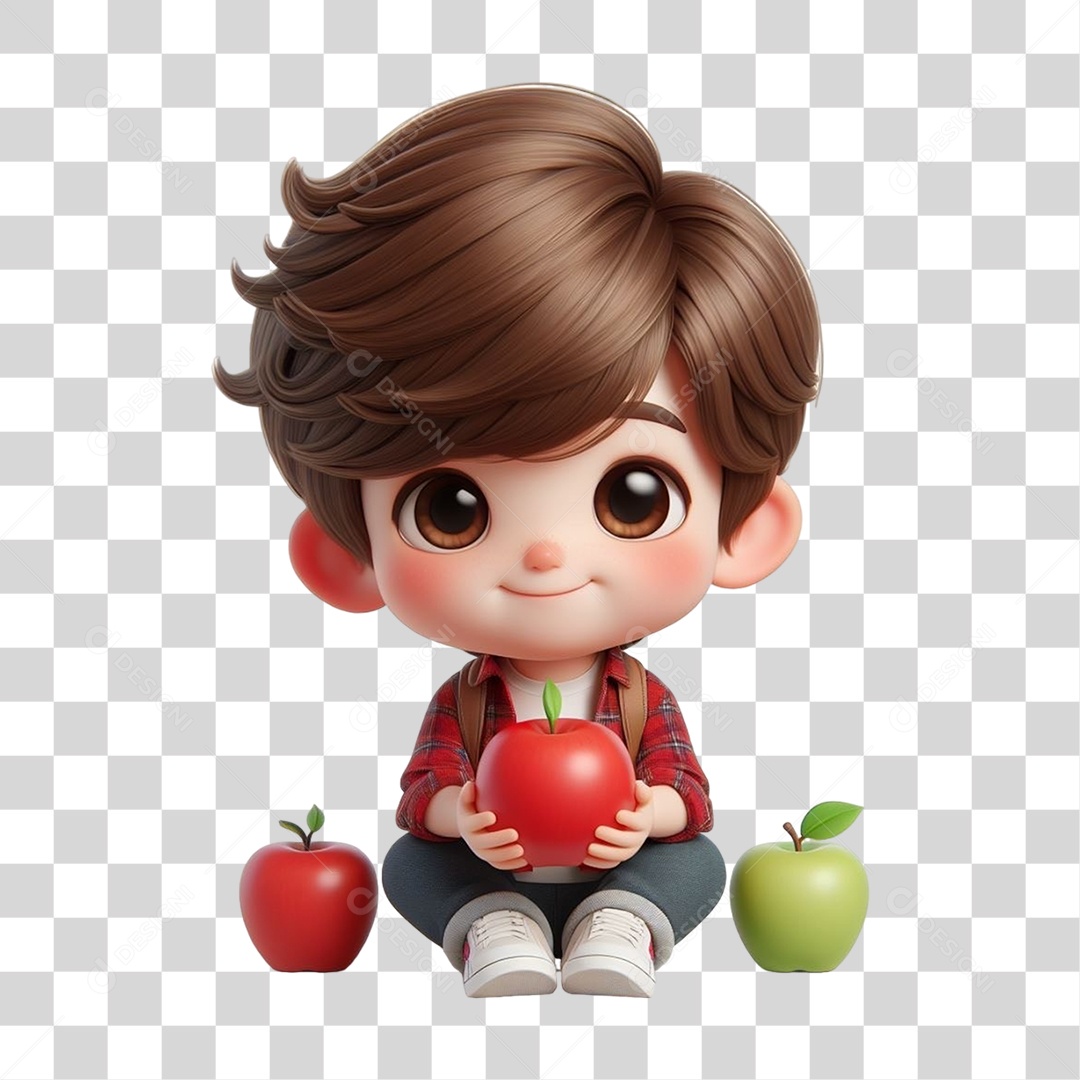 Garoto Segurando uma Maçã PNG Transparente