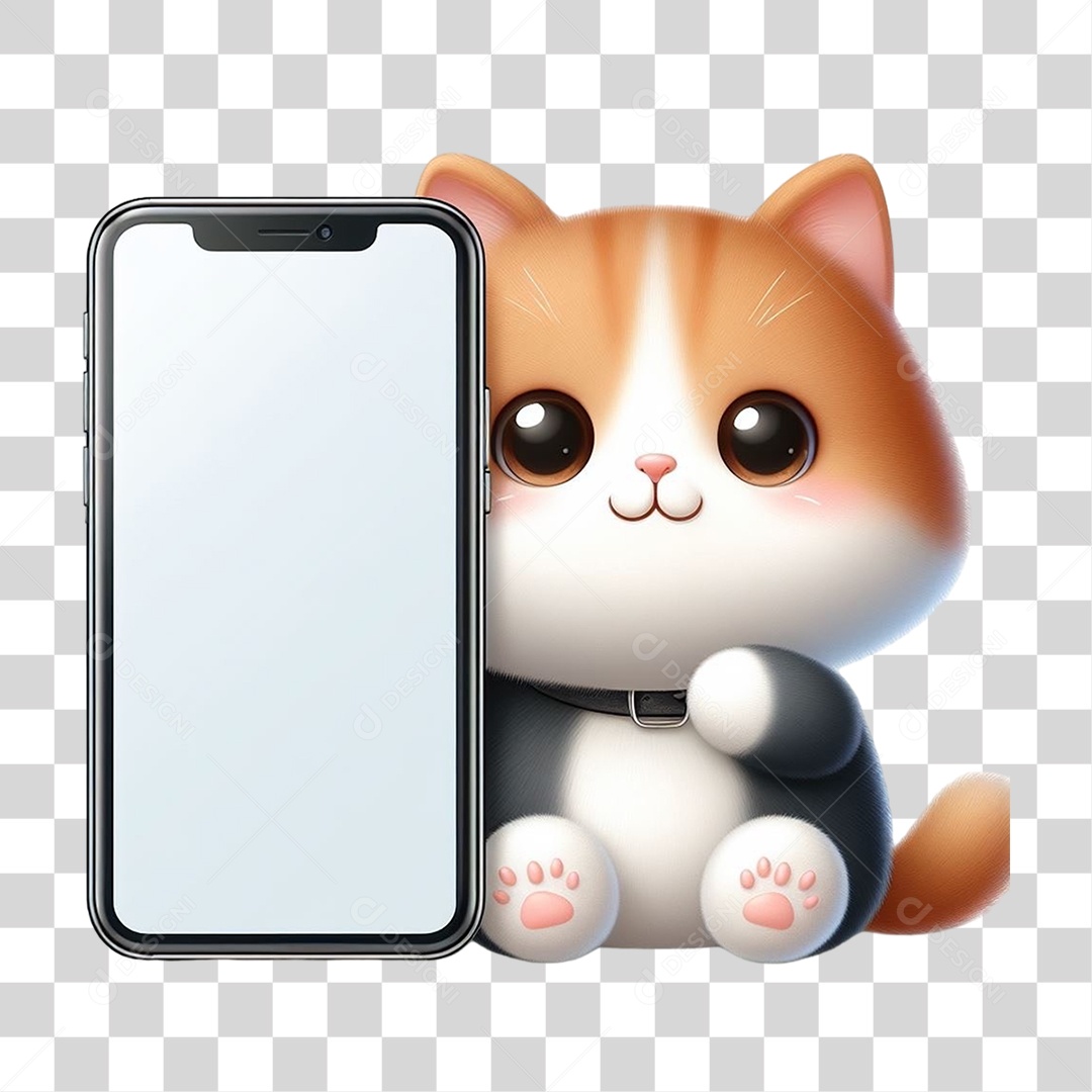 Cachorro Segurando Celular com a Tela Branca PNG Transparente