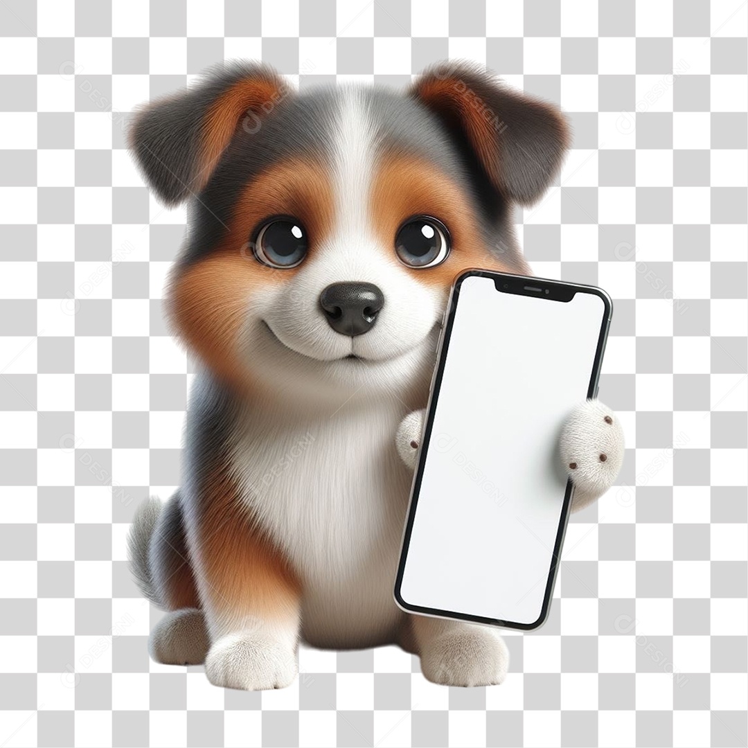 Cachorro Segurando Celular com a Tela Branca PNG Transparente