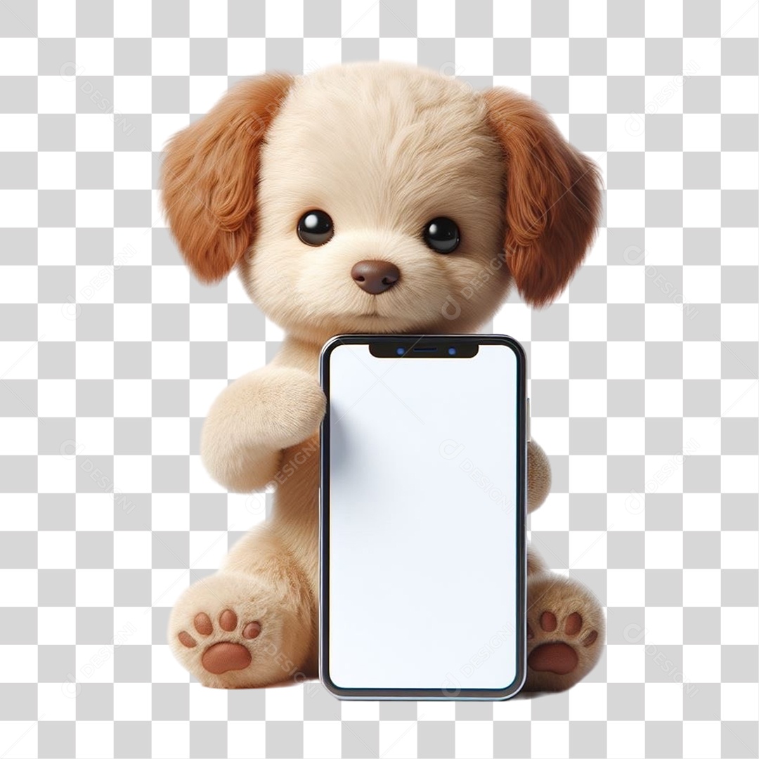 Cachorro Segurando Celular com a Tela Branca PNG Transparente