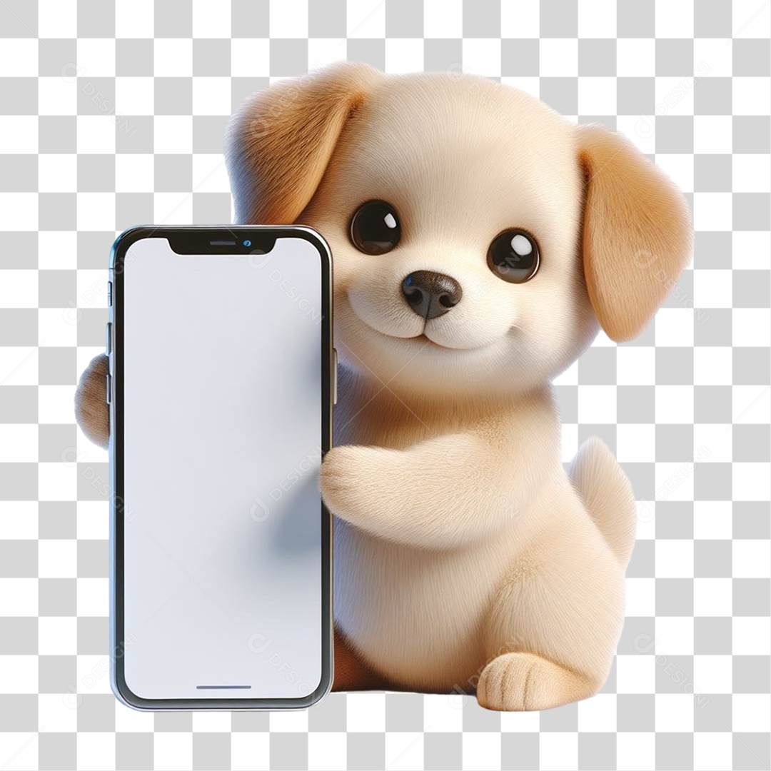 Cachorro Segurando Celular com a Tela Branca PNG Transparente