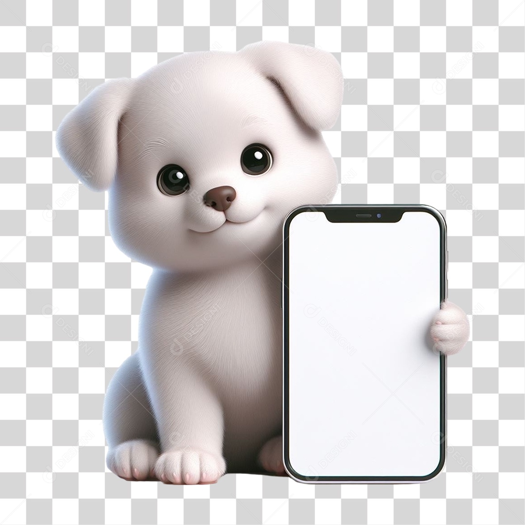 Cachorro Segurando Celular com a Tela Branca PNG Transparente