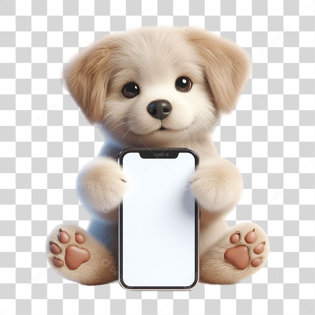 Cachorro Segurando Celular com a Tela Branca PNG Transparente