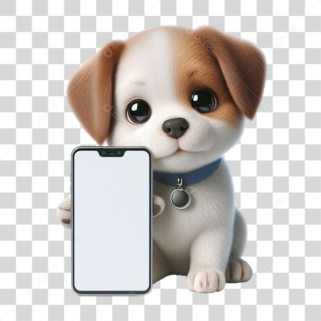 Cachorro Segurando Celular com a Tela Branca PNG Transparente