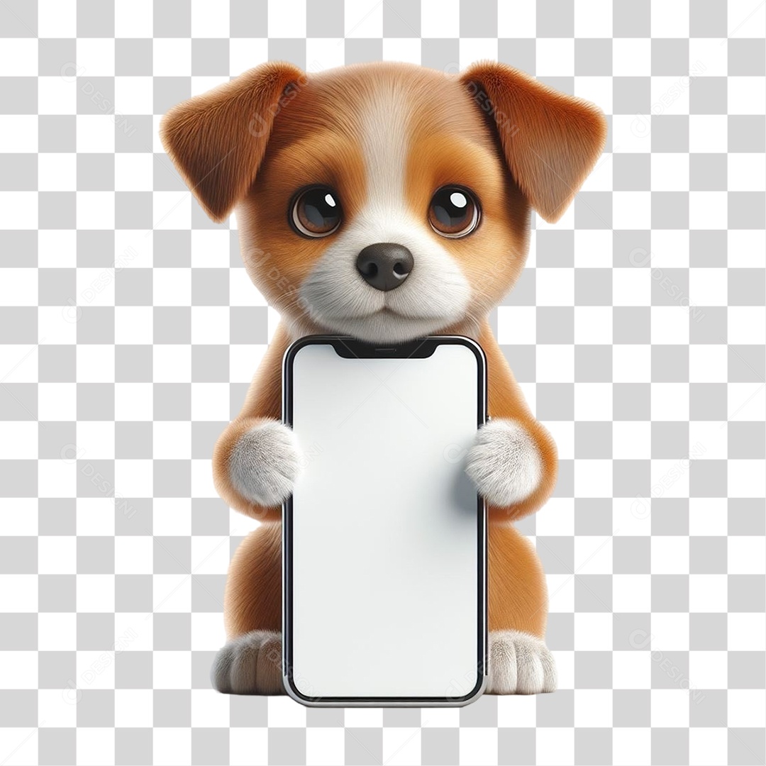 Cachorro Segurando Celular com a Tela Branca PNG Transparente