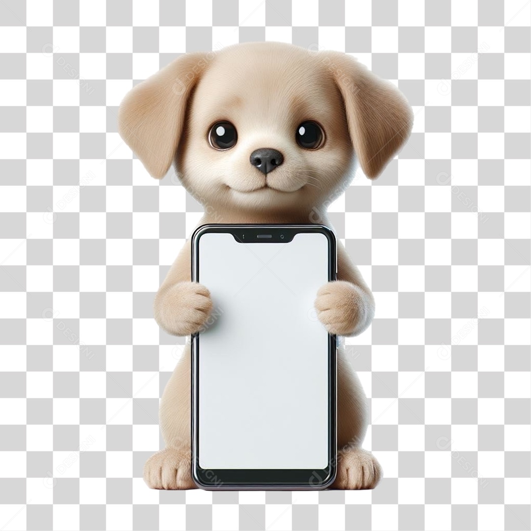 Cachorro Segurando Celular com a Tela Branca PNG Transparente